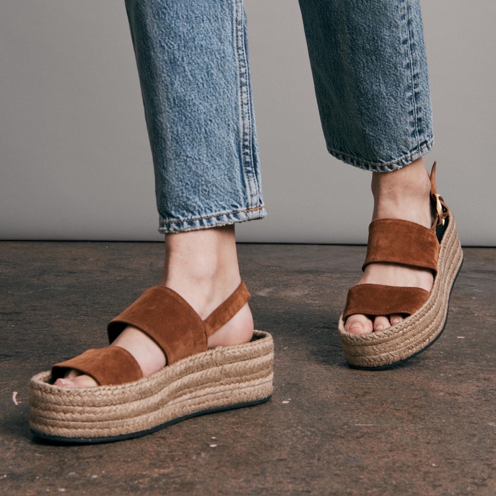 Rag Bone Odyssey Suede Wedge Sandal In Brown $375 Size  38.5 EU / 8 US